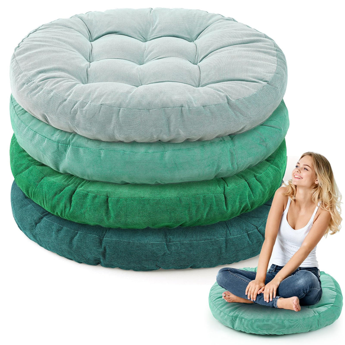 4 Pcs Gradual Green Large Floor Pillow Cushion (Round 22 x 22 / Gradual Green)