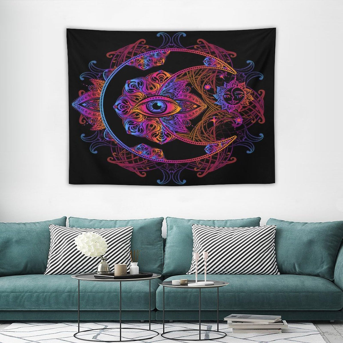 Boho Chic Tapestry Wall Hanging Crescent Moon and Sun with Elements of The Mandala Pattern Tapestries Home Decor for Living Room Bedroom Apartment Dorm 30"x40" (30"L x 40"W / Mandala)