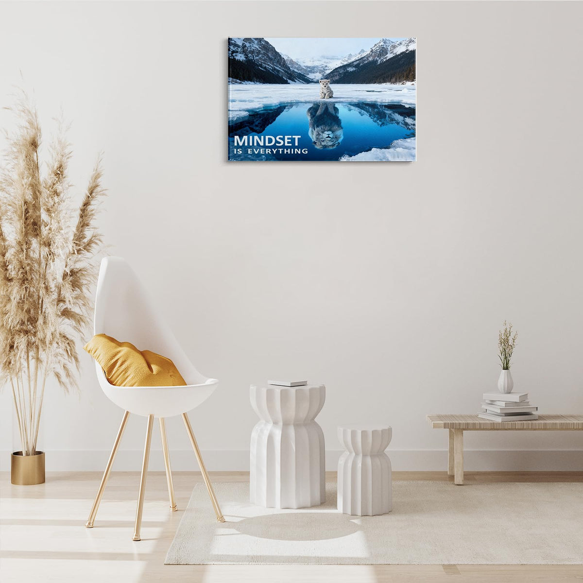 Inspirational Canvas Painting Mindset Is Everything Wall Art Lion Wall Art Mindset Motivational Animals Prints Poster for Bathroom (1p-South / 24L" x 36W")