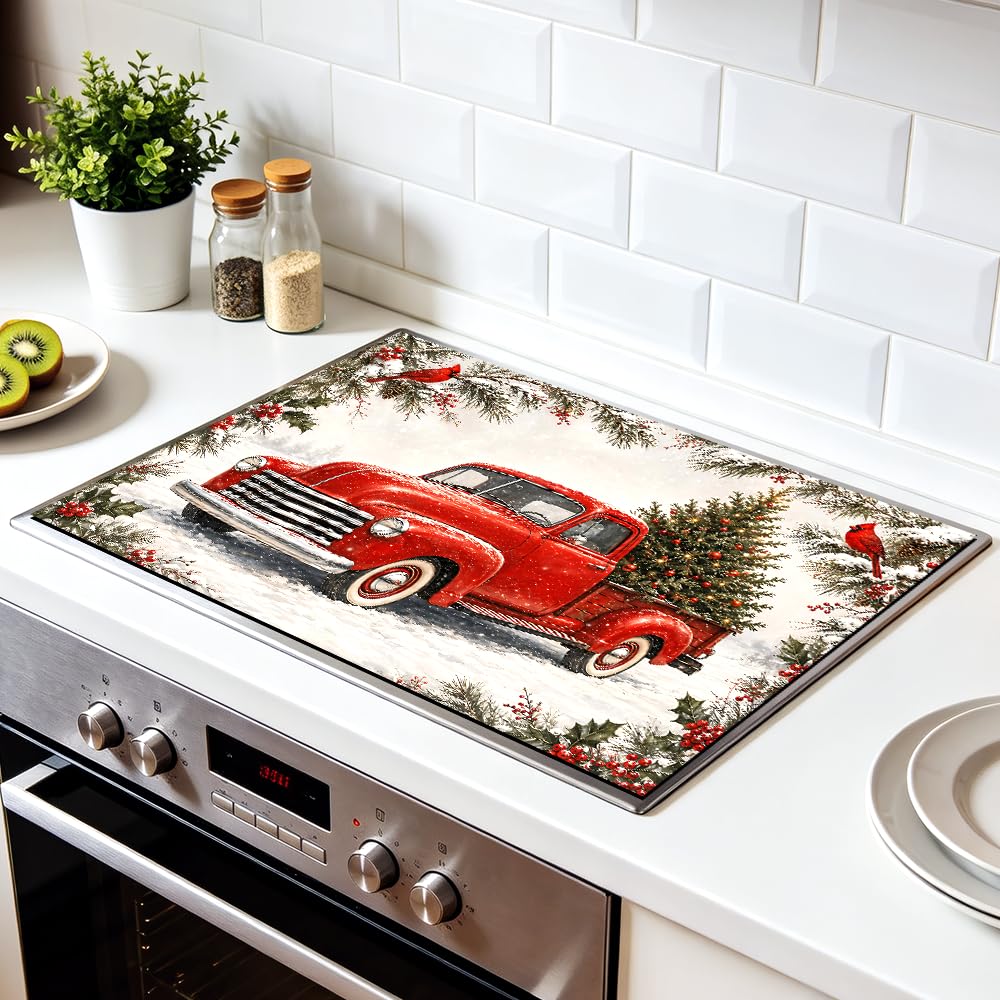 Christmas Stove Top Cover 28.35x20.47 in Red Truck Holiday Mat (Colorful3615)