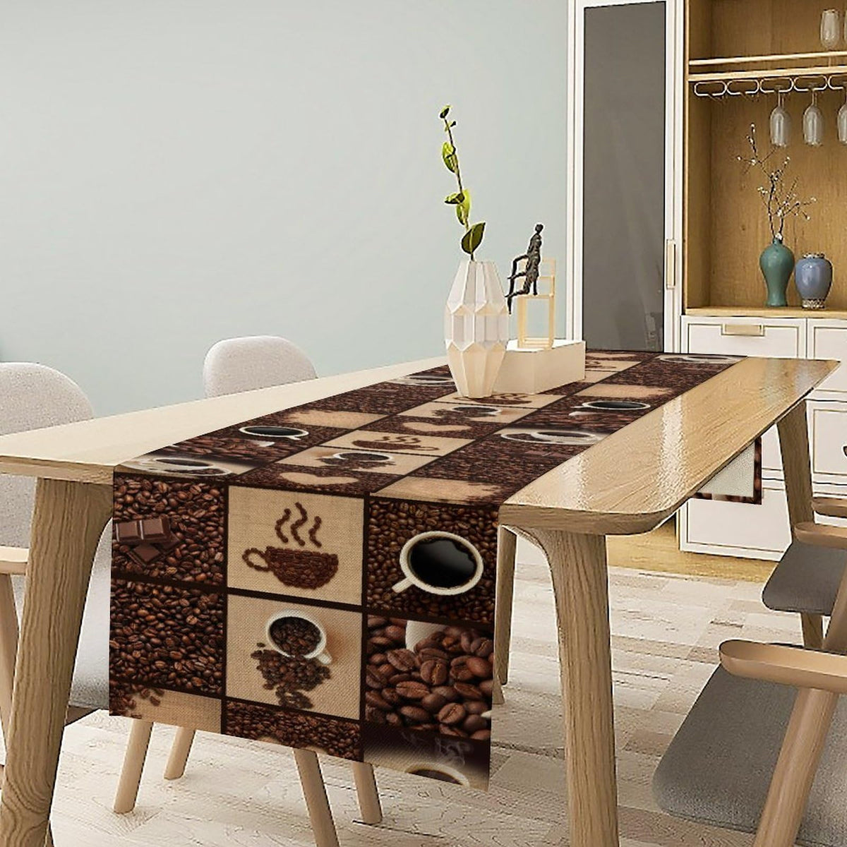 Coffee Print Table Runner (13x90inch / Coffee-1)