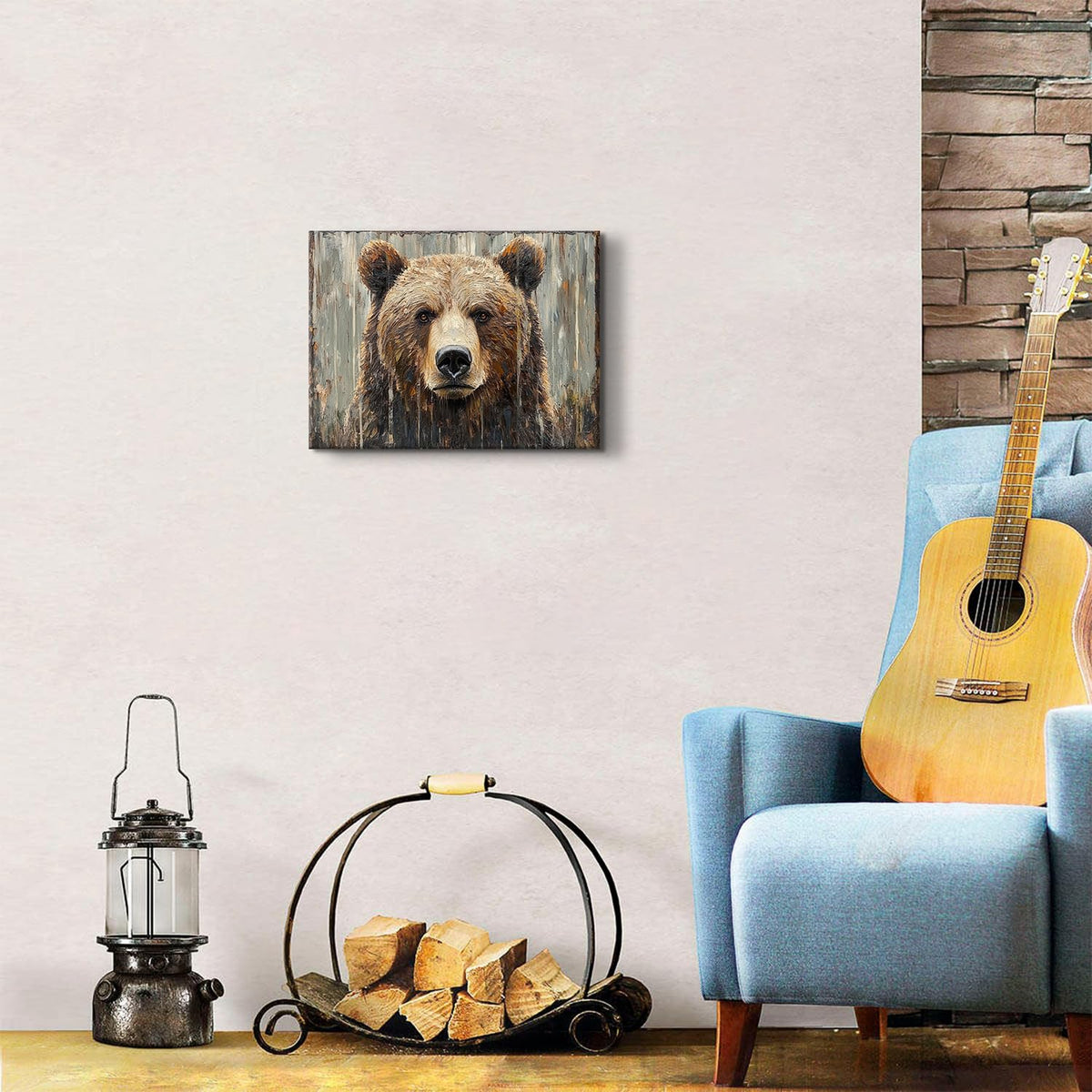 Rustic Bear Wall Art Bedroom Decor Brown Bear Head Canvas Pictures for Cabin Vintage Animal Themed Paintings Poster Modern Neutral Wildlife Prints Farmhouse Landscape Artwork for Home Decoration 12x16" (16"L x 12"W / Bear)