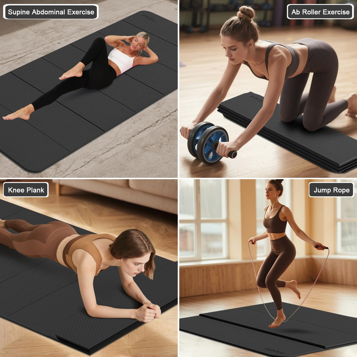 Foldable Yoga Mat 10MM Thick 75‘’x40‘“ Quick Fold Easy Storage (Black)