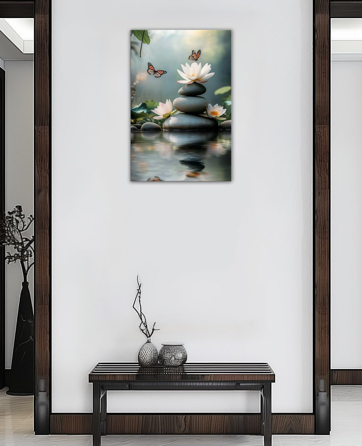 Zen Canvas Wall Art Butterfly White Lotus Picture Print Spa Stone in Water Painting Relaxing Spiritual Artwork for Bathroom Yoga Meditation Room Wall Decor (Artwork-2 / 20"L x 16"W)