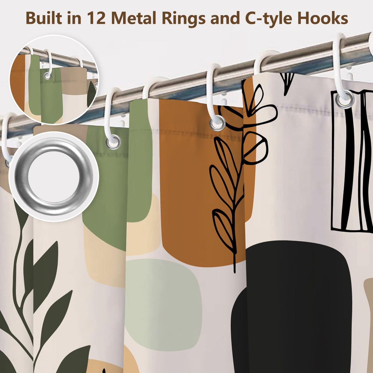 Abstract Geometric Botanical Shower Curtain with Hooks (Geometric & Botanical-b)