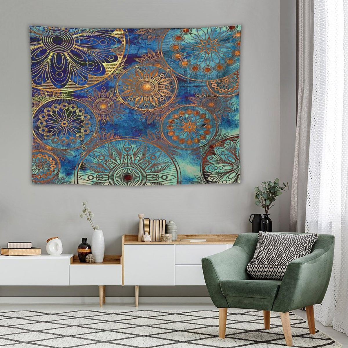 Boho Floral Tapestry Wall Hanging Retro Mandala Flower Vintage Mystical Dream Style Theme Tapestries Home Decor for Living Room Bedroom Apartment Farmhouse Dorm 60"x80" (60"L x 80"W / Mandala-30)