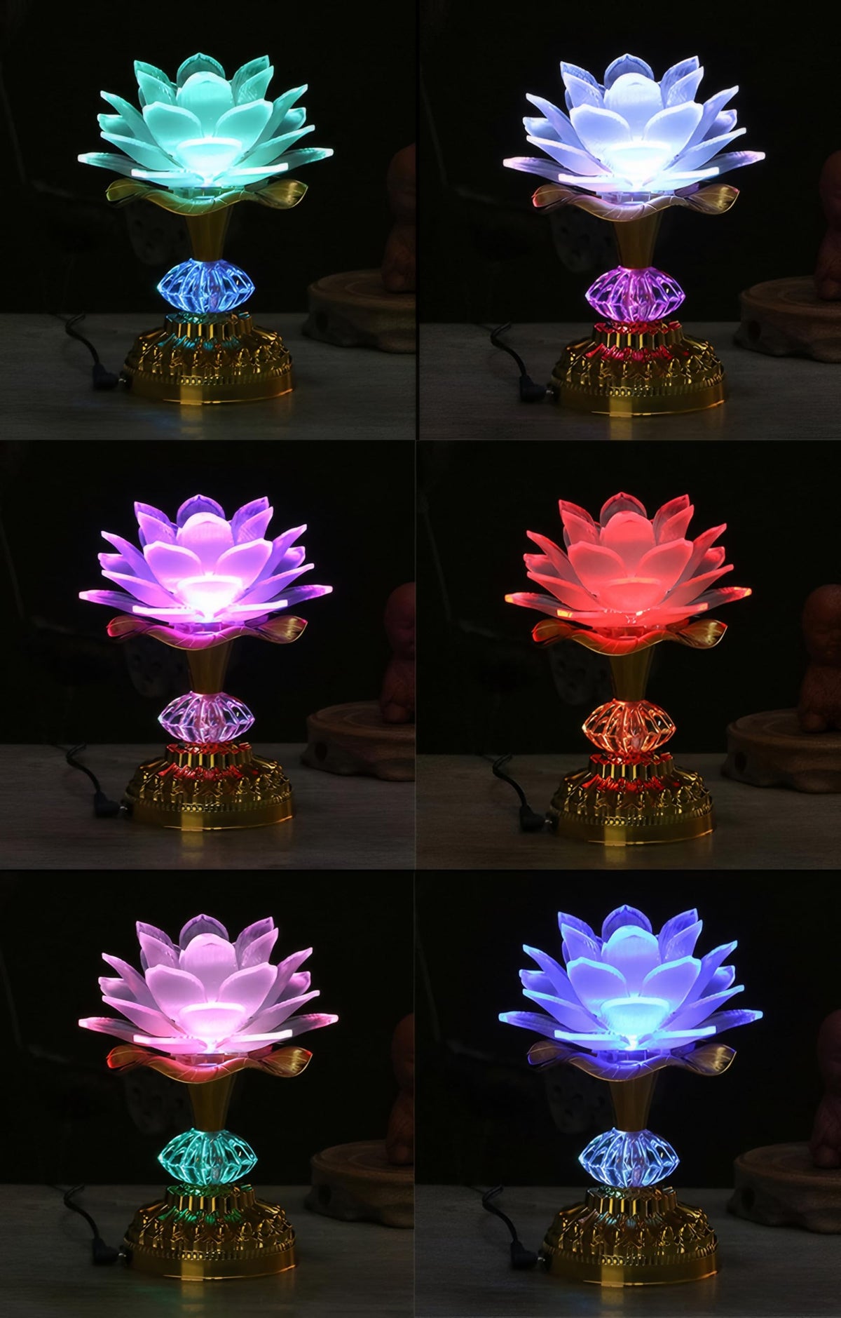 Colorful LED Lotus Buddhist Lamp Gradient Buddha Light (White)