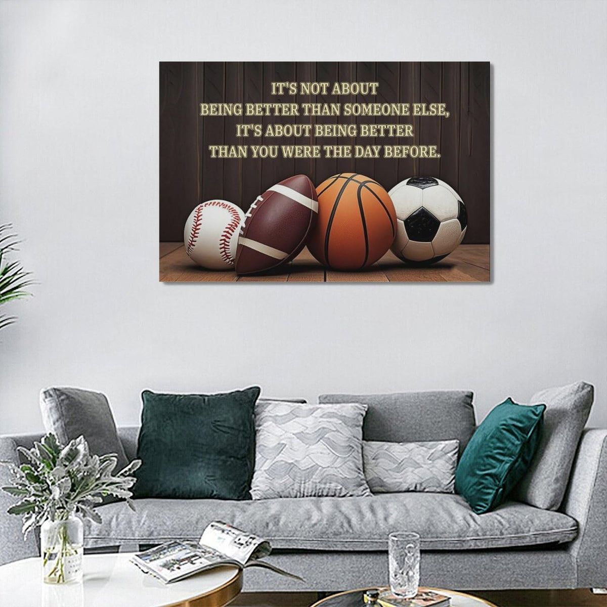 Basketball Soccer Wall Art Baseball Football Pictures Wall Decor Inspirational Quotes Canvas Painting Prints Sports Decor for Boys Bedroom Modern Artwork Home Decoration Gifts for Boys Men 16"x12" (Balls / 16"L x 12"W)