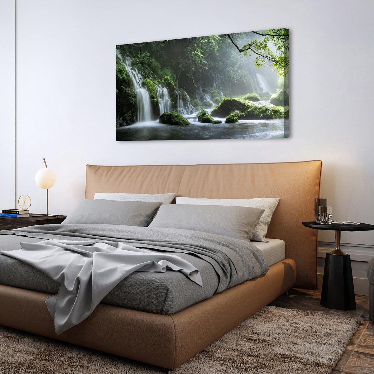 Large Green Waterfall Wall Art Nature Forest Landscape Picture for Living Room Country Mountain Scenery Painting Zen Wall Decor Vintage National Park Lake Poster Bedroom Meditation Decoration 30x60 (57.8"L x 30"W / Forest Waterfall)