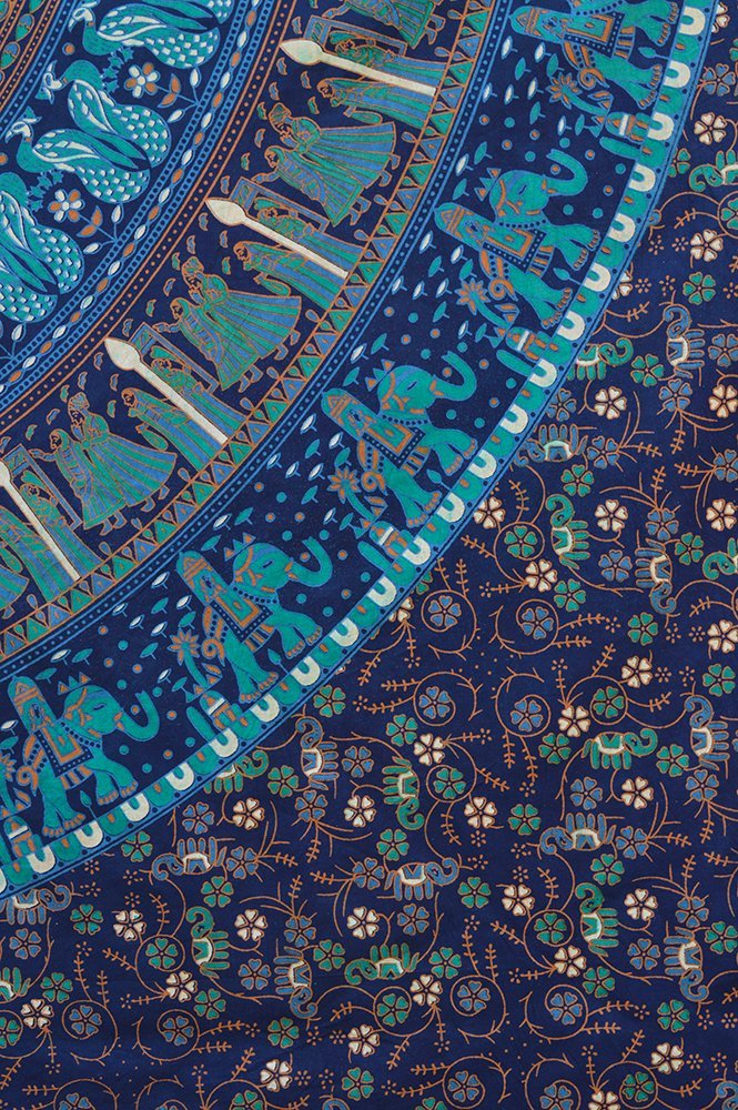 Tapestry Queen Hippie Mandala Bohemian Psychedelic Intricate Floral Design Indian Bedspread Magical Thinking Wall Hanging 84x90 Inches (90"L x 84"W / Neavy blue tarquish)