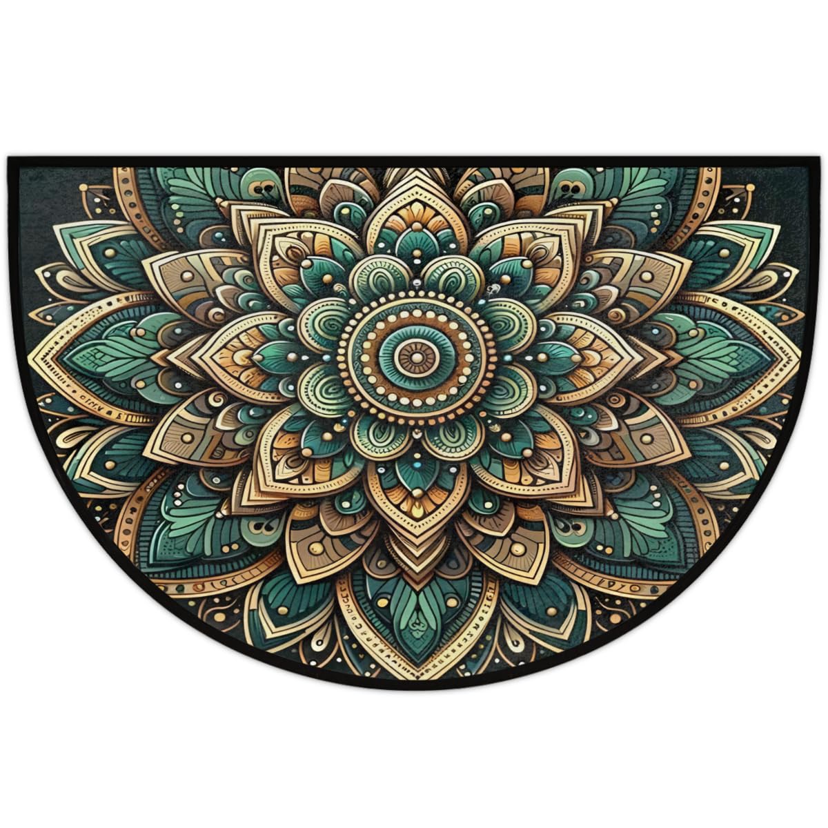 Half Round Doormat Mandala Boho Ethnic Washable Semi Circle Area Rug Non Slip Half Moon Rug Holiday Decor Mat for Indoor Outdoor Bathroom Kitchen Welcome Fireplace Hearth Floor Mat (A02:boho 02)