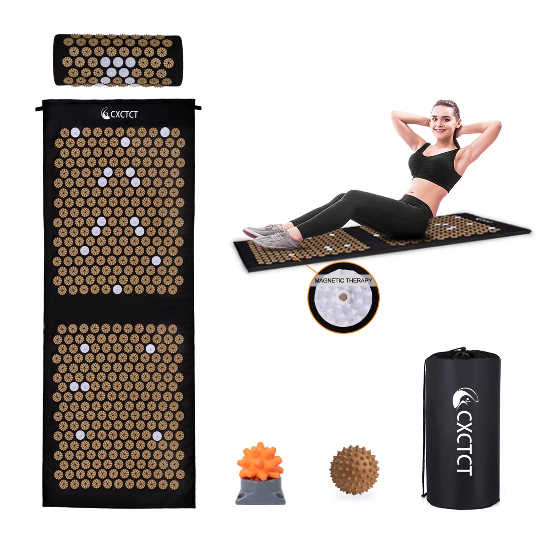 Extra Long Yoga Acupressure Mat Set (Gold)