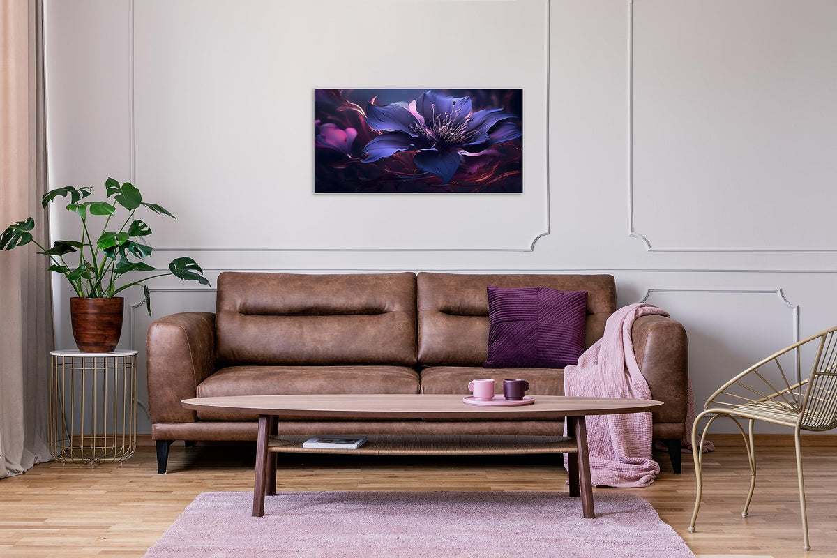 1 Pcs Purple Picture Purple Canvas Abstract Flower Pictures for Bedroom Wall Abstract Flower with Swirls Print on Canvas Flowers Art for Home Decor Living Room Stretched and Framed 12x24 inch (24"L x 12"W / Purple Flower 3)