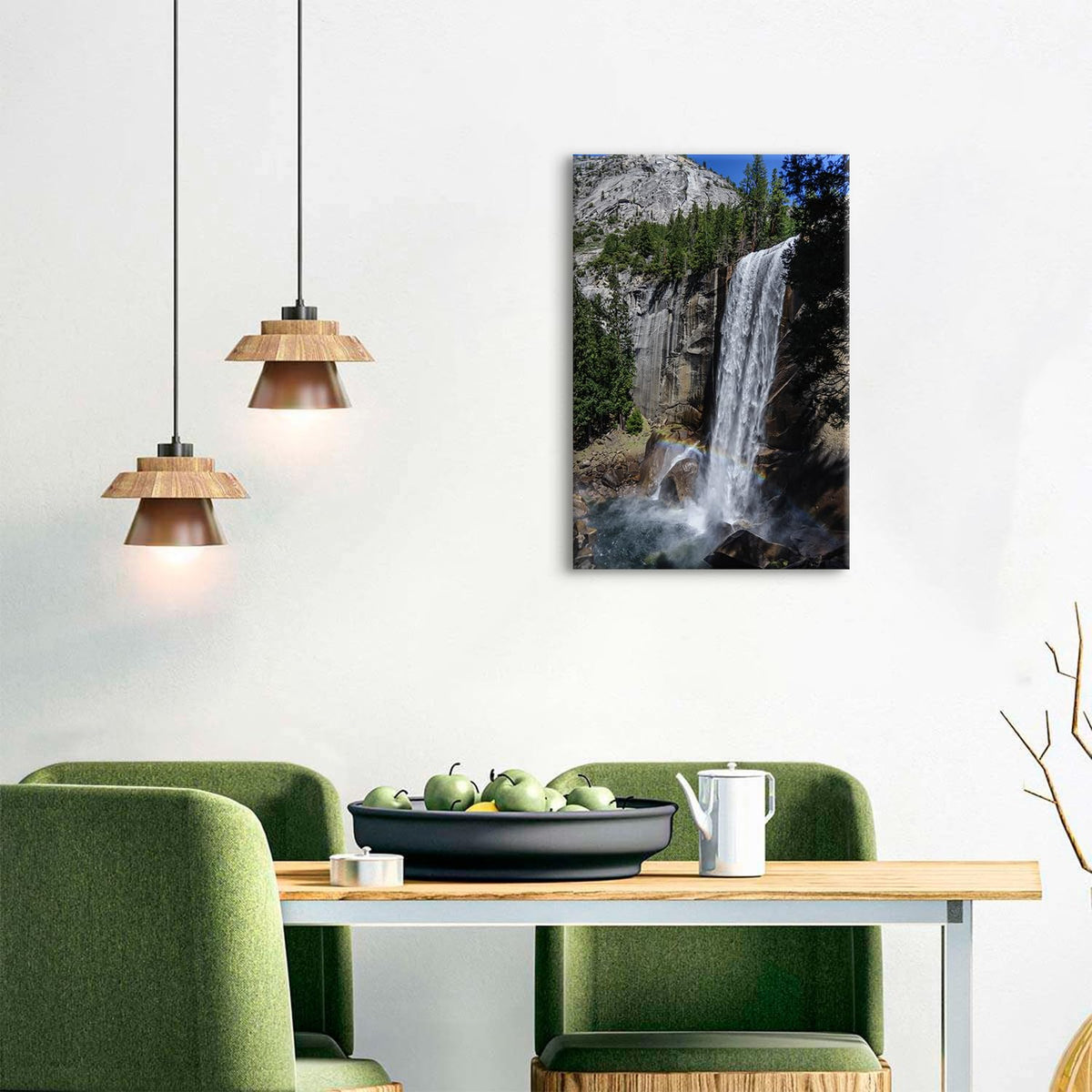 Nature Landscape Wall Art Rainbow Waterfall Canvas Prints for Living Room Yosemite National Park Picture Mountain Forest Painting Poster Travel Scenery Canvas Artwork for Home Decorations 16x24" (24"L x 16"W / Rainbow)