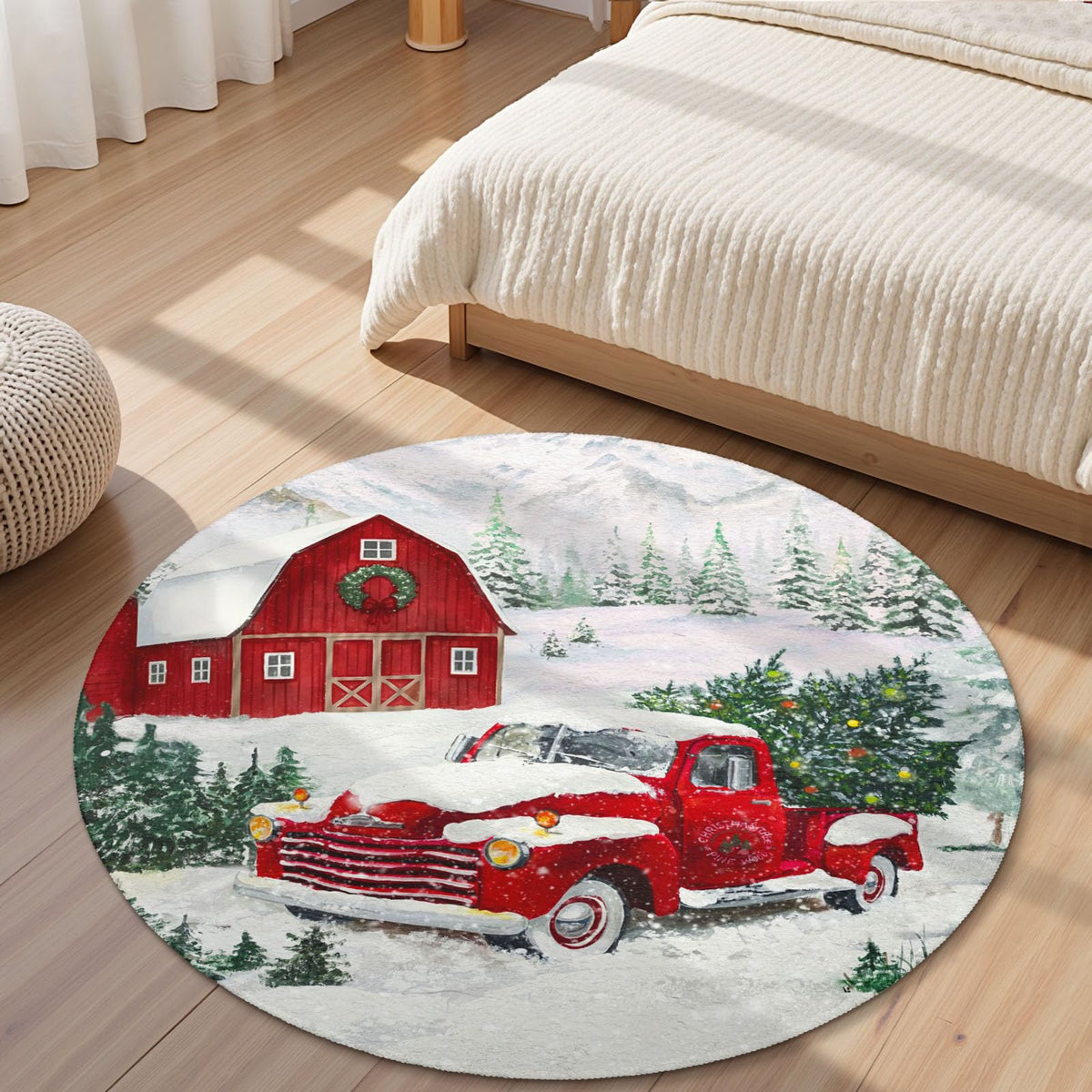 Christmas Round Area Rug 5ft (Gift-truck / 5' (Round))