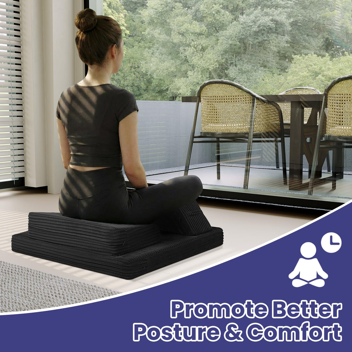 Meditation Cushion (Black / 24X24X2 Inch)