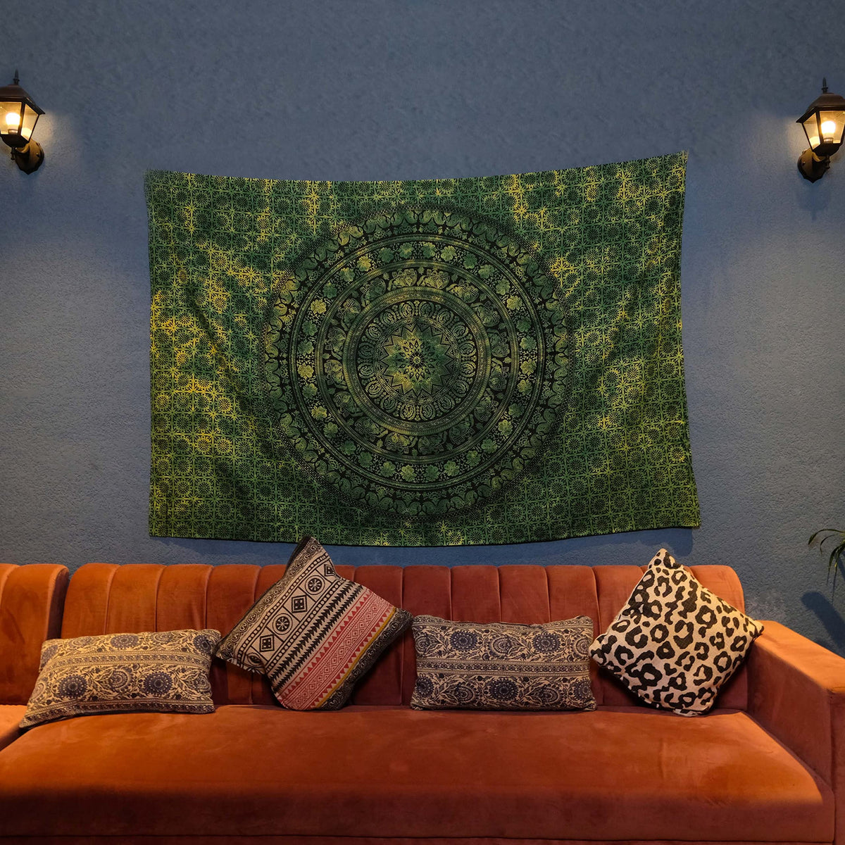 Cotton Mandala Tapestry (Green / 54"L x 84"W)