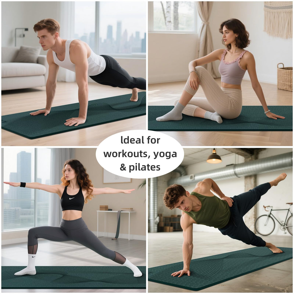 Yoga Mat 72x25×0.3 Inch (Dark Green)