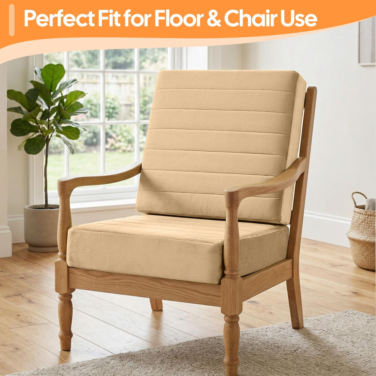Square Floor Pillow for Adults Kids (22 Inch / Khaki)