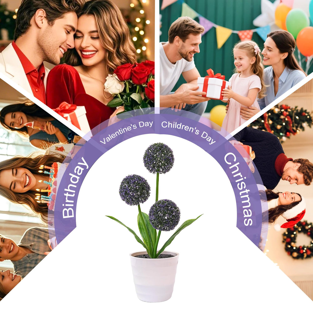 Artificial Purple Allium Flower Lamp (Dandelion-Purple)