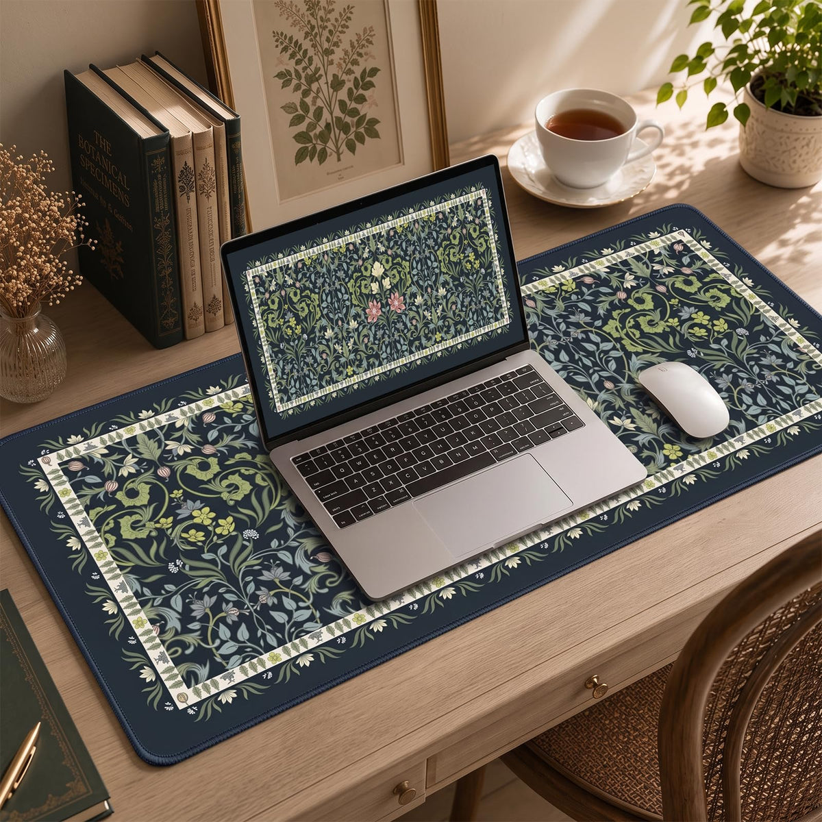 William Morris Inspired Desk Mat (Black & Green / 35.4" x 15.7")
