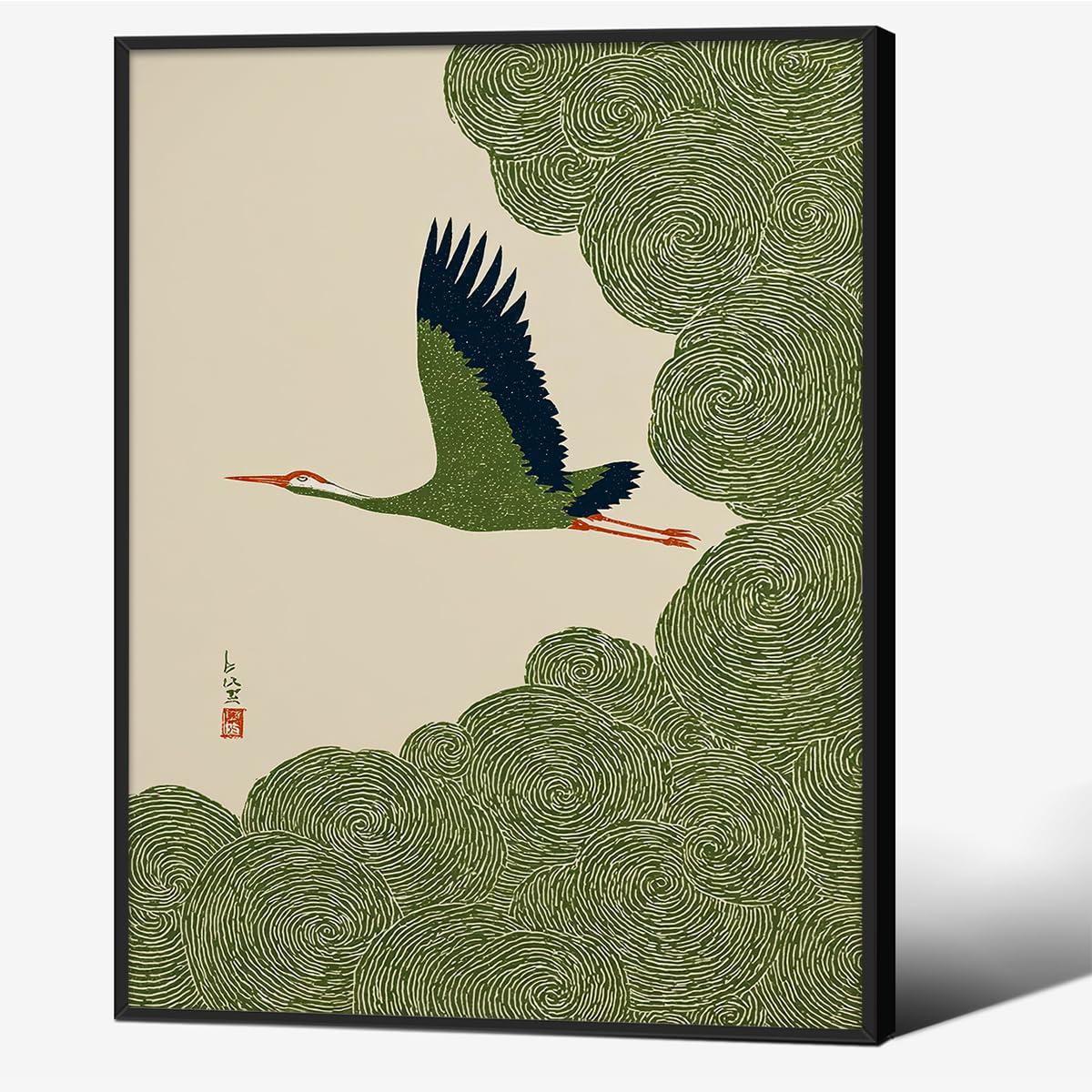 Japanese Flying Black Framed Wall Art Nature Bird Pictures Aesthetics Posters 8x10 inch Minimalist Animal Prints Nordic Nature Zen Calm for Asian Syle Living Room Bedroom Office Decor Ready to hang (Black Framed / Japanese Print / 10"L x 8"W)