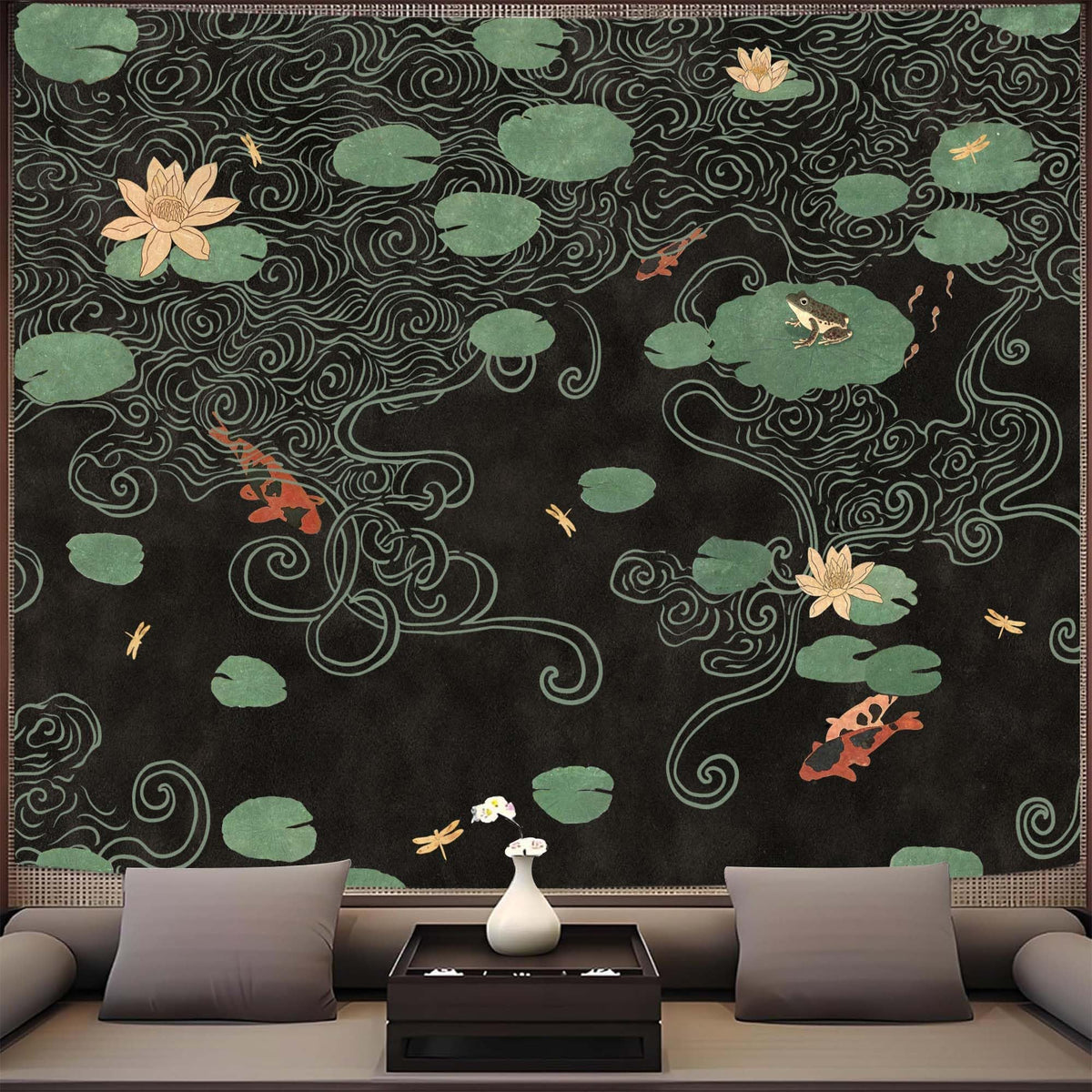 Japanese Tapestry (Art Deco / Black / 60"L x 44"W)