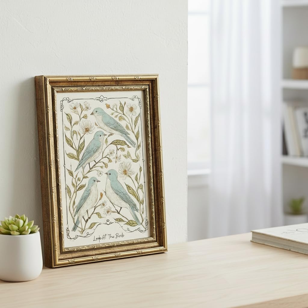 Vintage Gold Framed Bluebird Wall Art (Lovebirds / 24"L x 16"W)