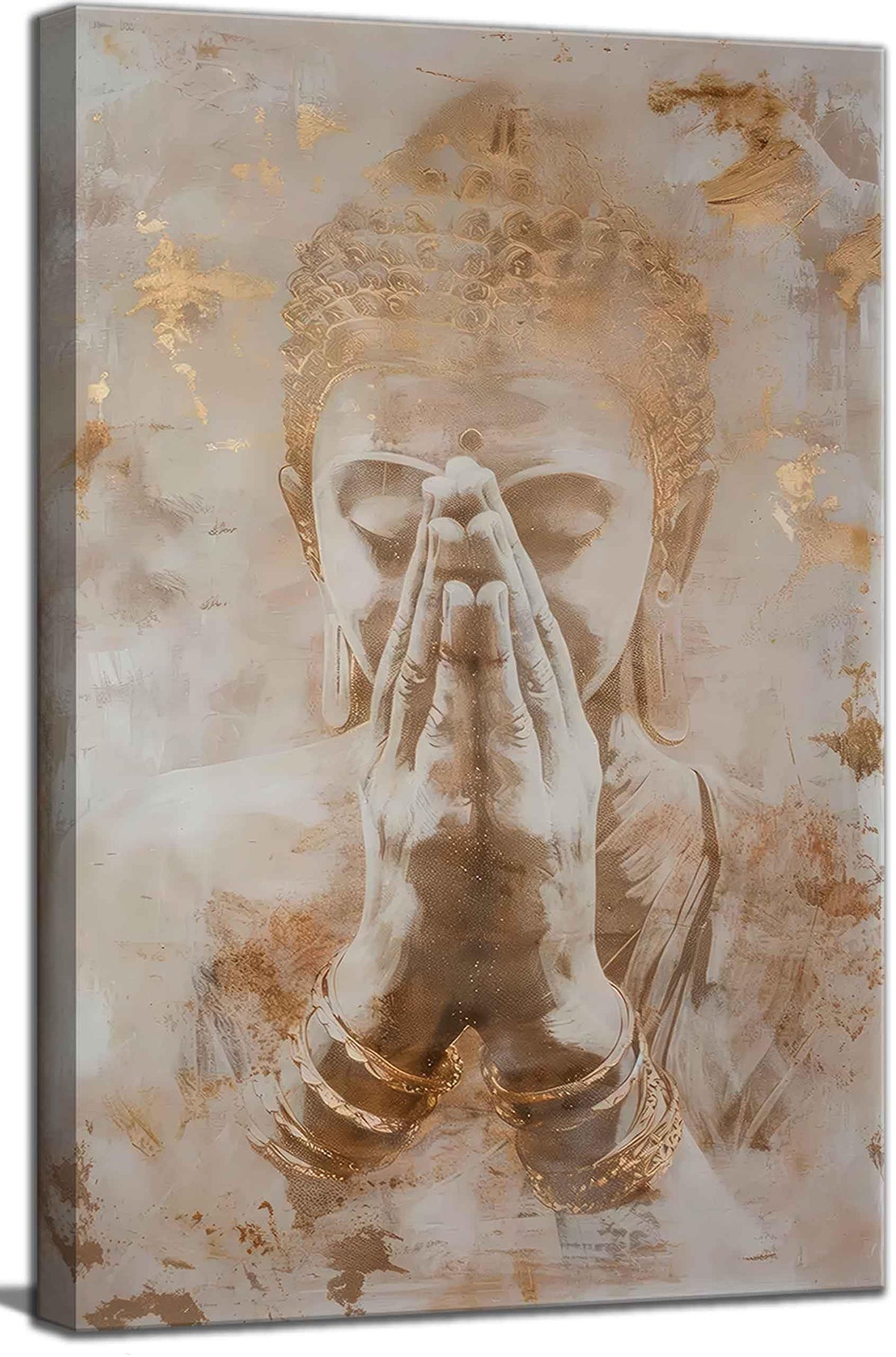 Gold Buddha Canvas Wall Art Abstract Buddhism Worship Painting Decor Pictures Zen Spiritual Meditation Posters Prints for Meditation Room Living Room Modern Spiritual Yoga Spa Bedroom Decoration (Buddha / 24"L x 16"W)