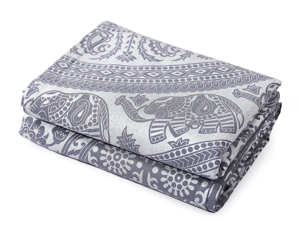 Printed Curtains Panels Set of 2 Indian Hippie Bohemian Beautiful Elephant Mandala Curtain Panels Grey Silver 42x100 Inch (42"W x 100"L (Pack of 2) / Grey Silver)