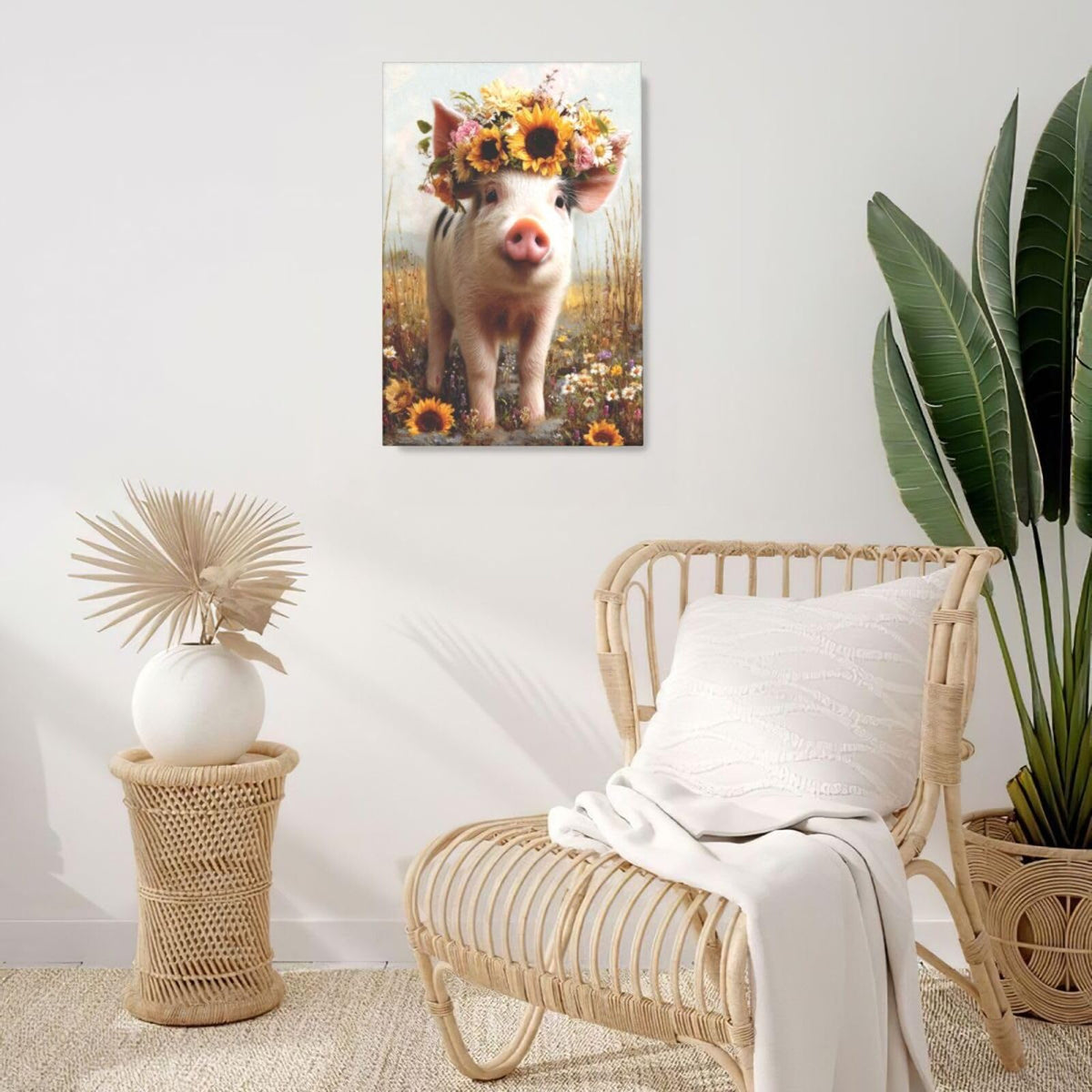 Rustic Pig Nursery Wall Art For Kids Cute Animal Bathroom Canvas Wall Decor Country Pictures Paintings Prints Artwork Framed Decorations For Girls Boys Children's Room Bedroom Living Room Gifts 16" x 24" (Pig / 24"L x 16"W)