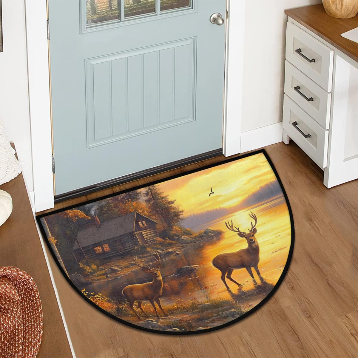Front Door Mat Indoor Outdoor Entrance (D-03 Autumn Deer Forest Sunset)