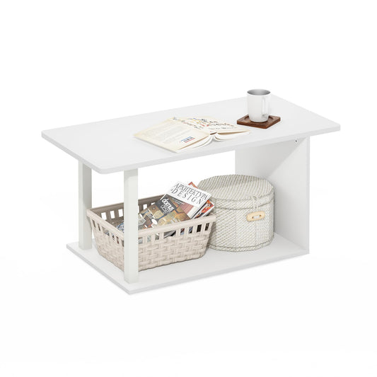 Basic 2 Tier Modern Coffee Table with Open Shelf (White/White / Modern Coffee Table)