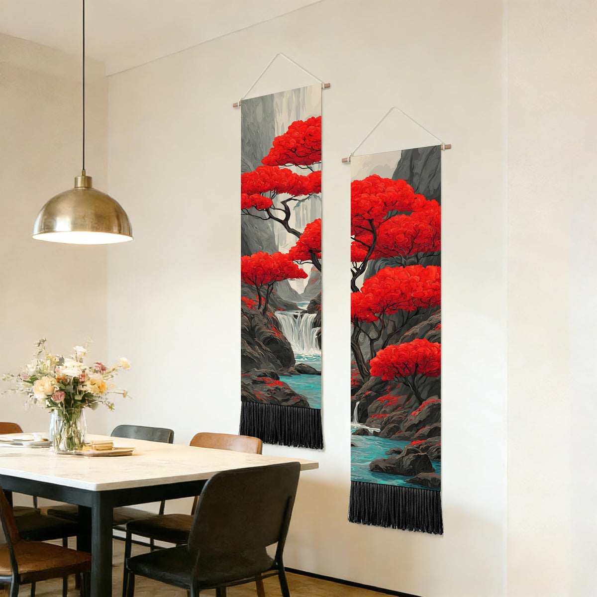 2 Pack Long Vertical Wall Tapestry (Scarlet Maple Scene / 13"Wx51"H)