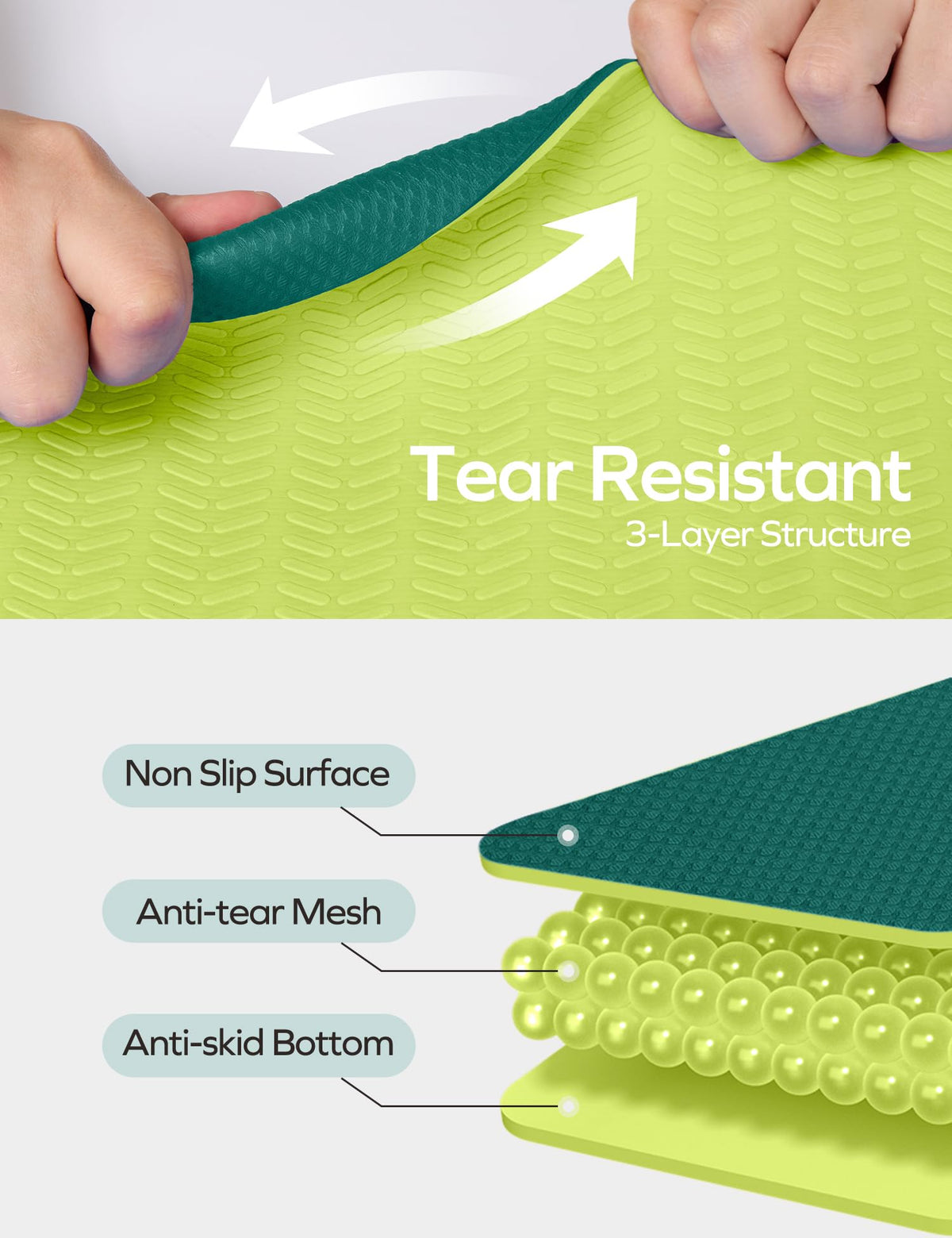 Eco Friendly Yoga Mat Thick TPE Yoga Mat Non Slip Yoga Mats Anti (Green Yoga Mat)