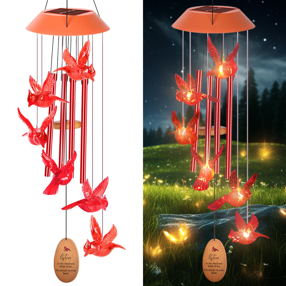 Cardinal Wind Chimes for Outside with 4 Music Aluminum Tubes