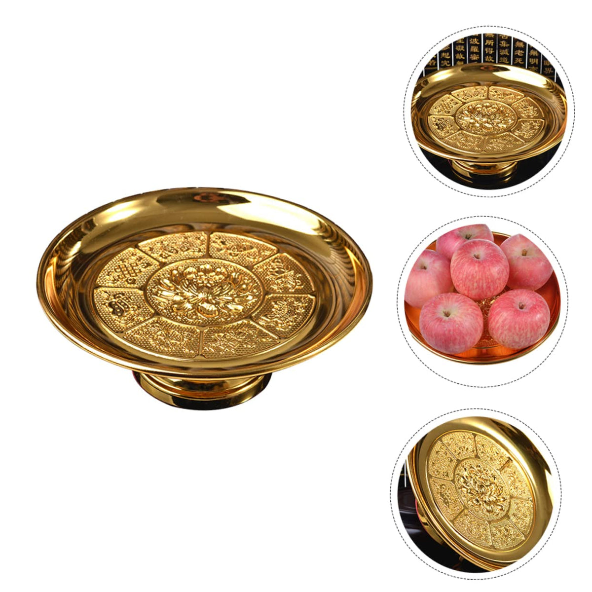 2 Pcs Tribute Plate Fruit Plate Delicate Storage Tray Buddhist Fruit Tray Versatile Storage Buddha Supply Practical Tribute (Goldenx2pcs / 5.9")