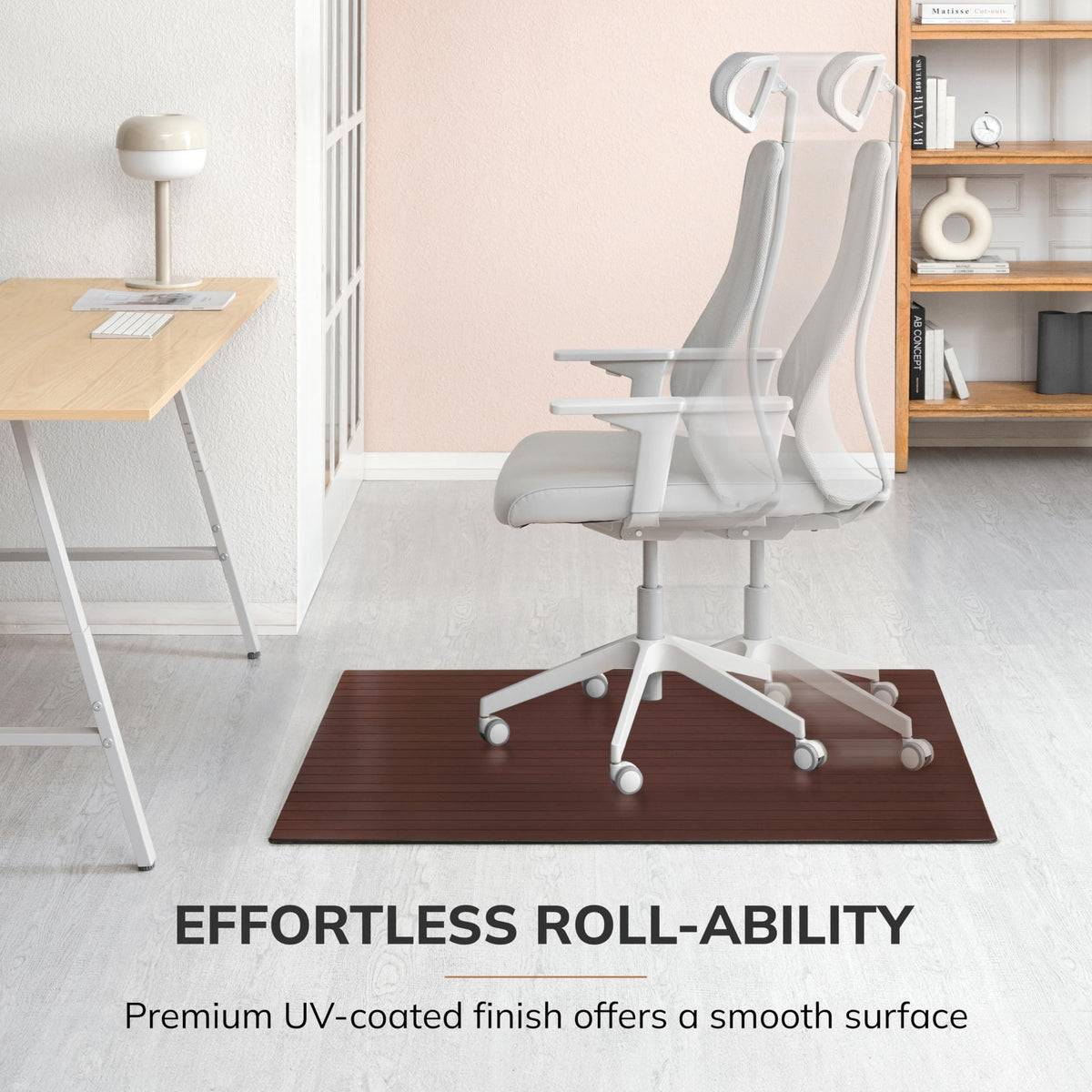 48" x 42" Bamboo Office Chair Mat for Carpet & Hardwood Floor (Dark Cherry / 48" x 42" / Without Lip)