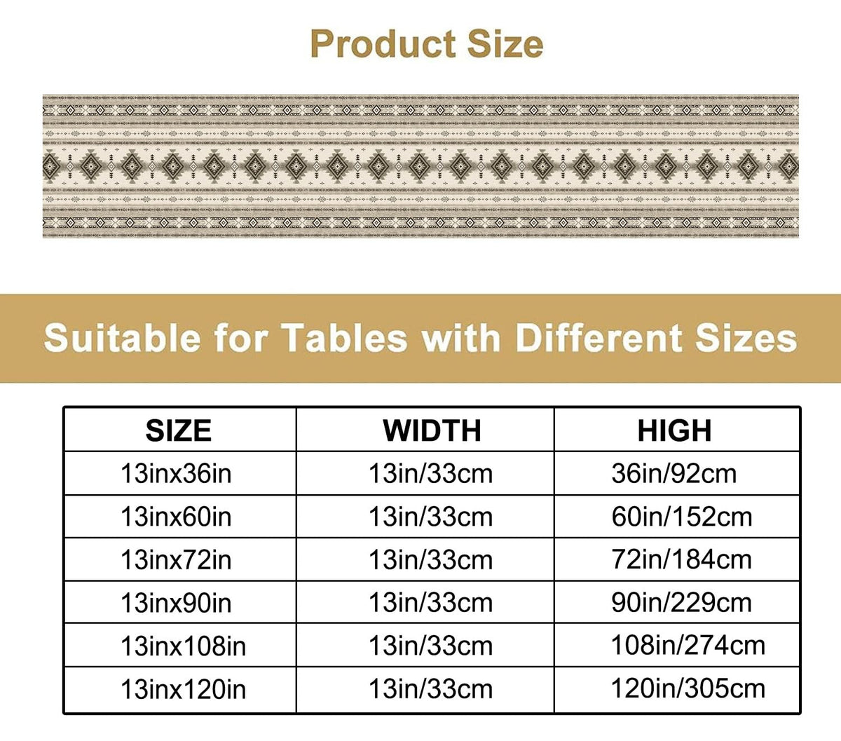 Boho Geometric Aztec Table Runner (13x108inch / Aztec 3)