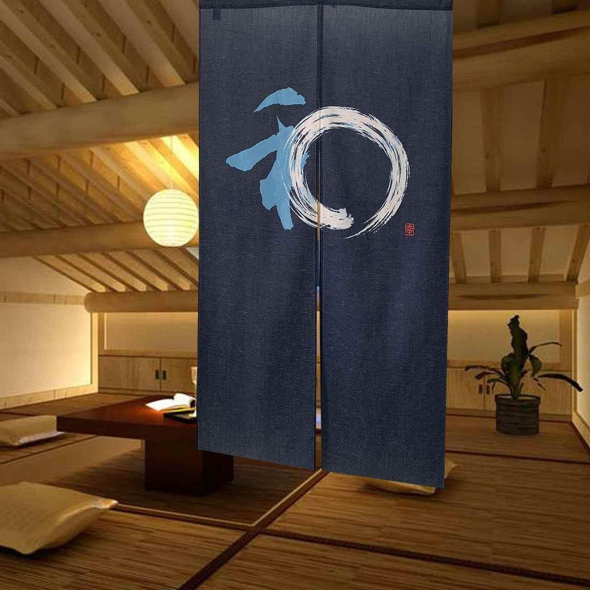 Noren Japanese Doorway Curtain Zen EnsoTapestry Decorations Room Divider Curtain Privacy Anime Curtains (Yamato / 33.5"W x 67"L (Pack of 1))