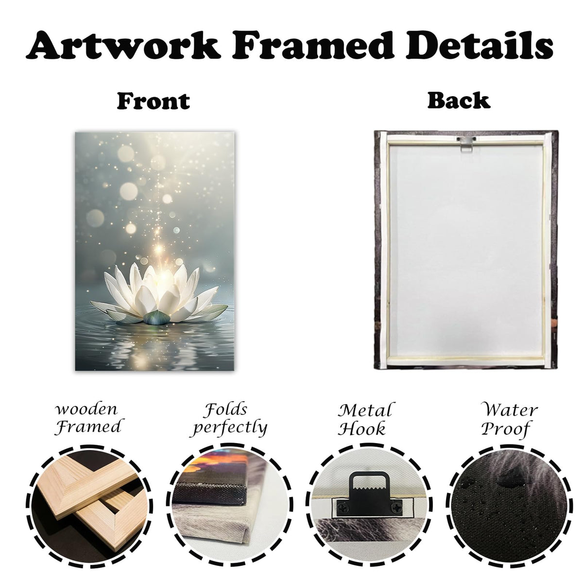 Lotus Flower Wall Art Blooming Floral In Water Painting Zen Spiritual Canvas Print Meditation Art for Living Room Yoga Studio Wall Decor (Artwork-5 / 30"L x 20"W)