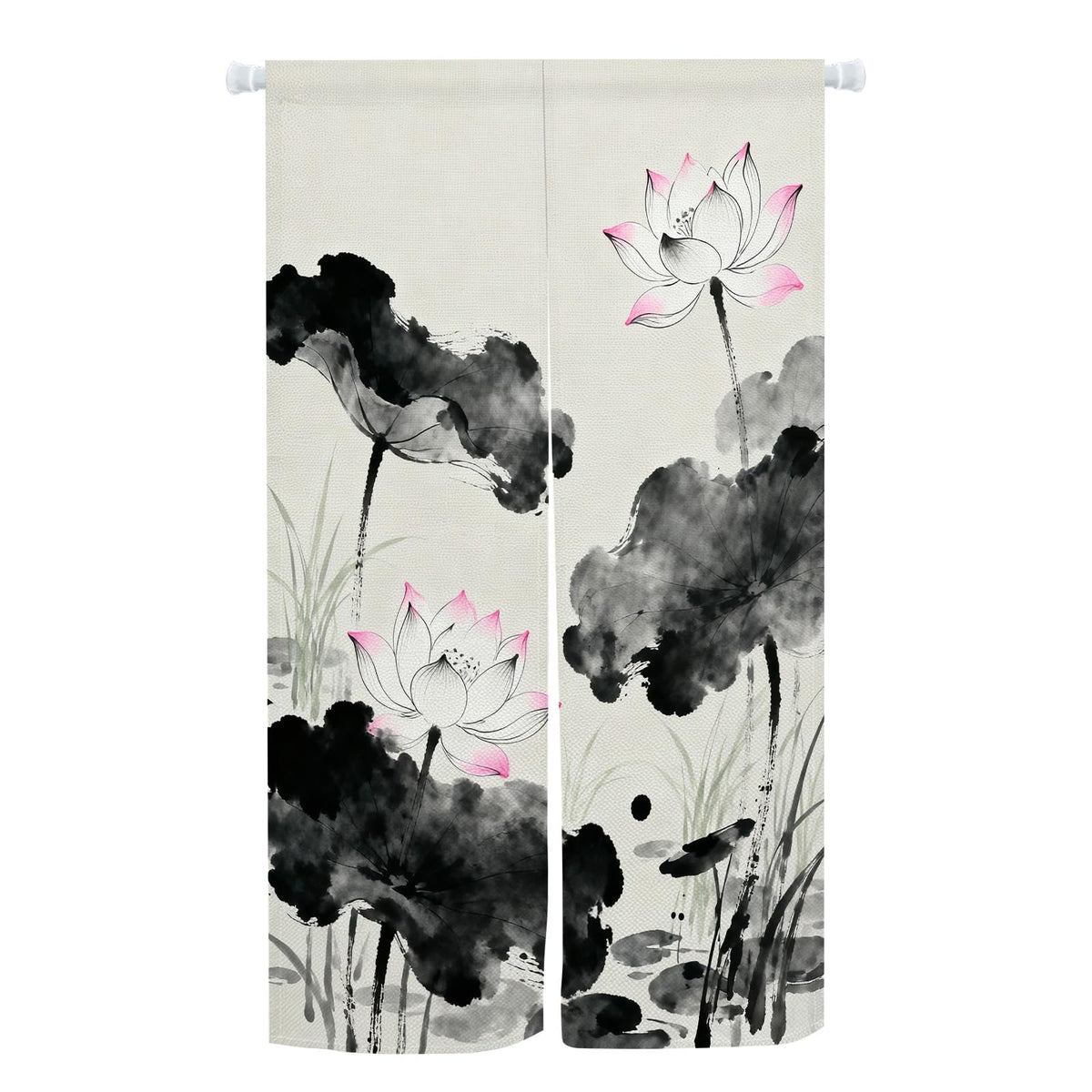 Japanese Noren Doorway Curtain Chinese Lotus Door Curtains 33.5x47.2inch (Grey / 33.5"W x 47.2"L (Pack of 1))