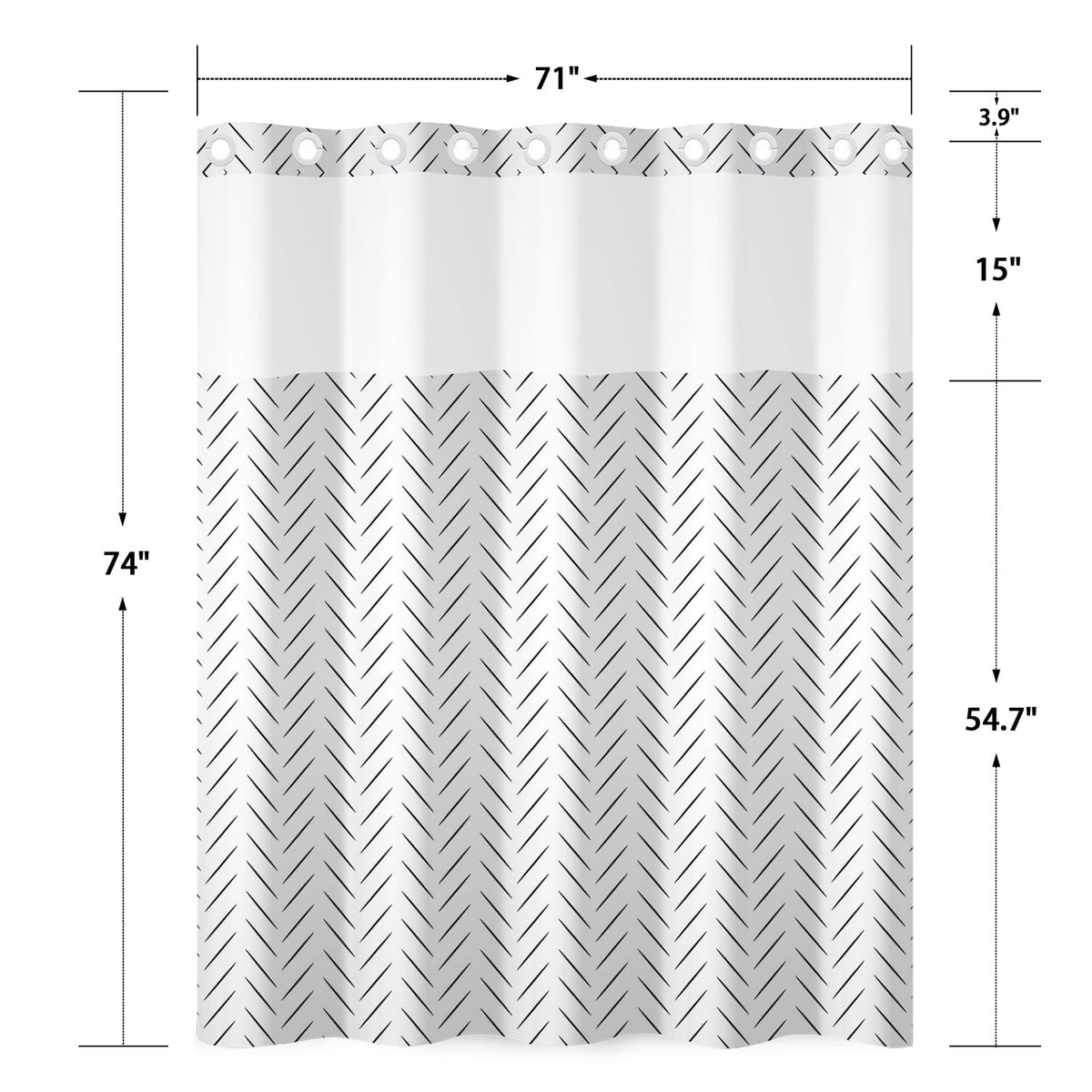 No Hook Shower Curtain with Snap in Liner (Herringbone Print)