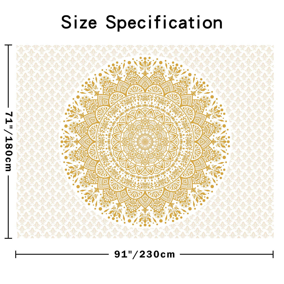 White and Gold Mandala Tapestry Wall Art for Living Room (91"L x 71"W / Mandala Tapestry-3)