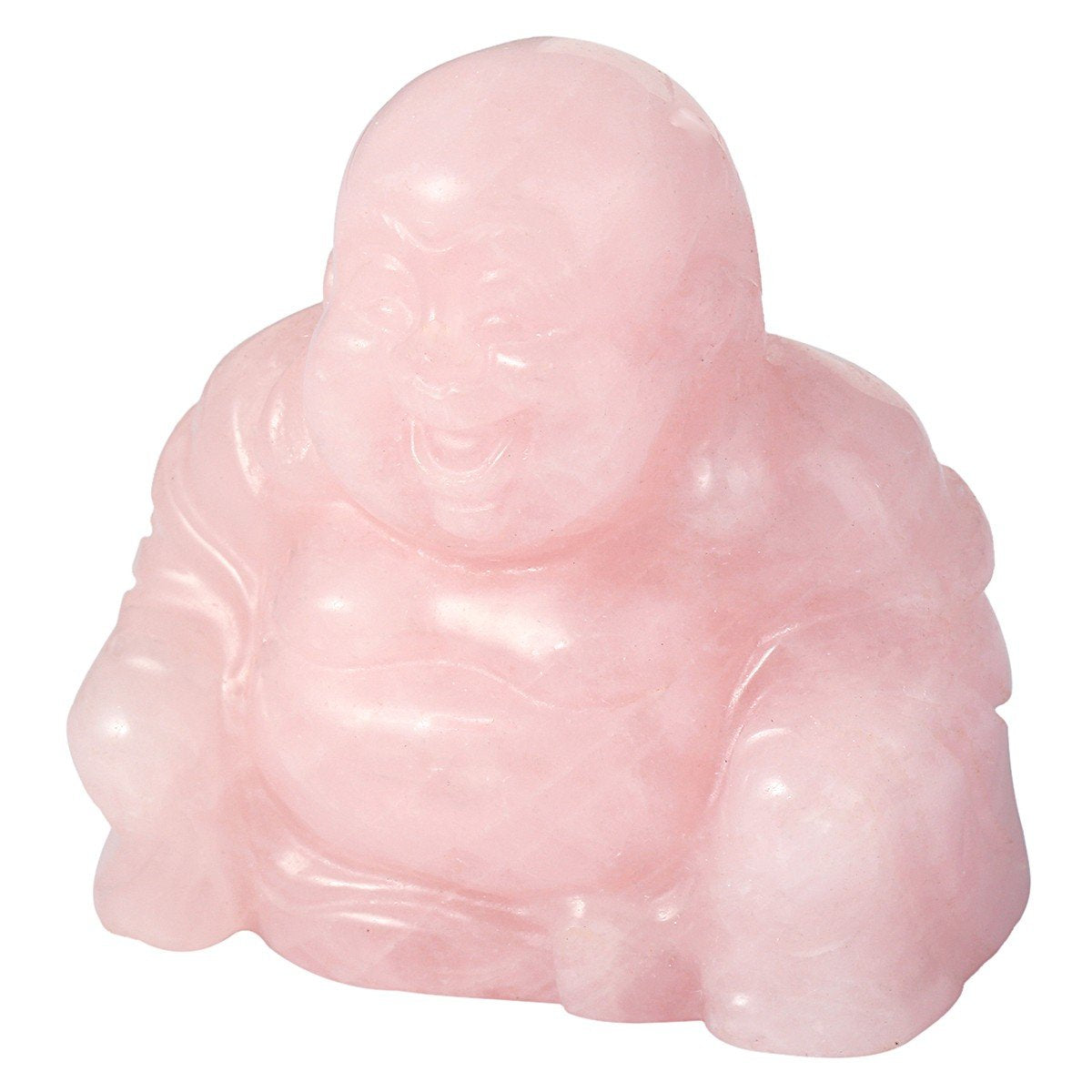 1.5 in Rose Quartz Happy Buddha Statue Crystal Figurine (Pink)