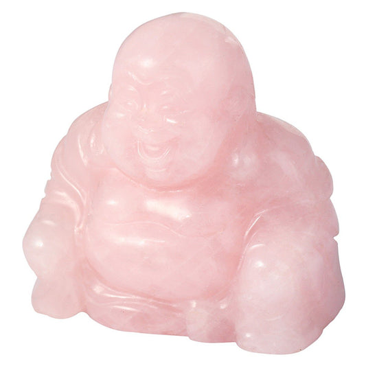 1.5 in Rose Quartz Happy Buddha Statue Crystal Figurine (Pink)
