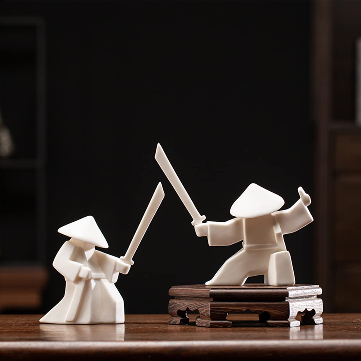 Tea Pet Warrior Statue Figurine Tea Ornament Accessories Cute Kung Fu Tea Decoration Gift for Tearoom Home Office Children's Day Gift for Tea Lover (Whitea and Whiteb)
