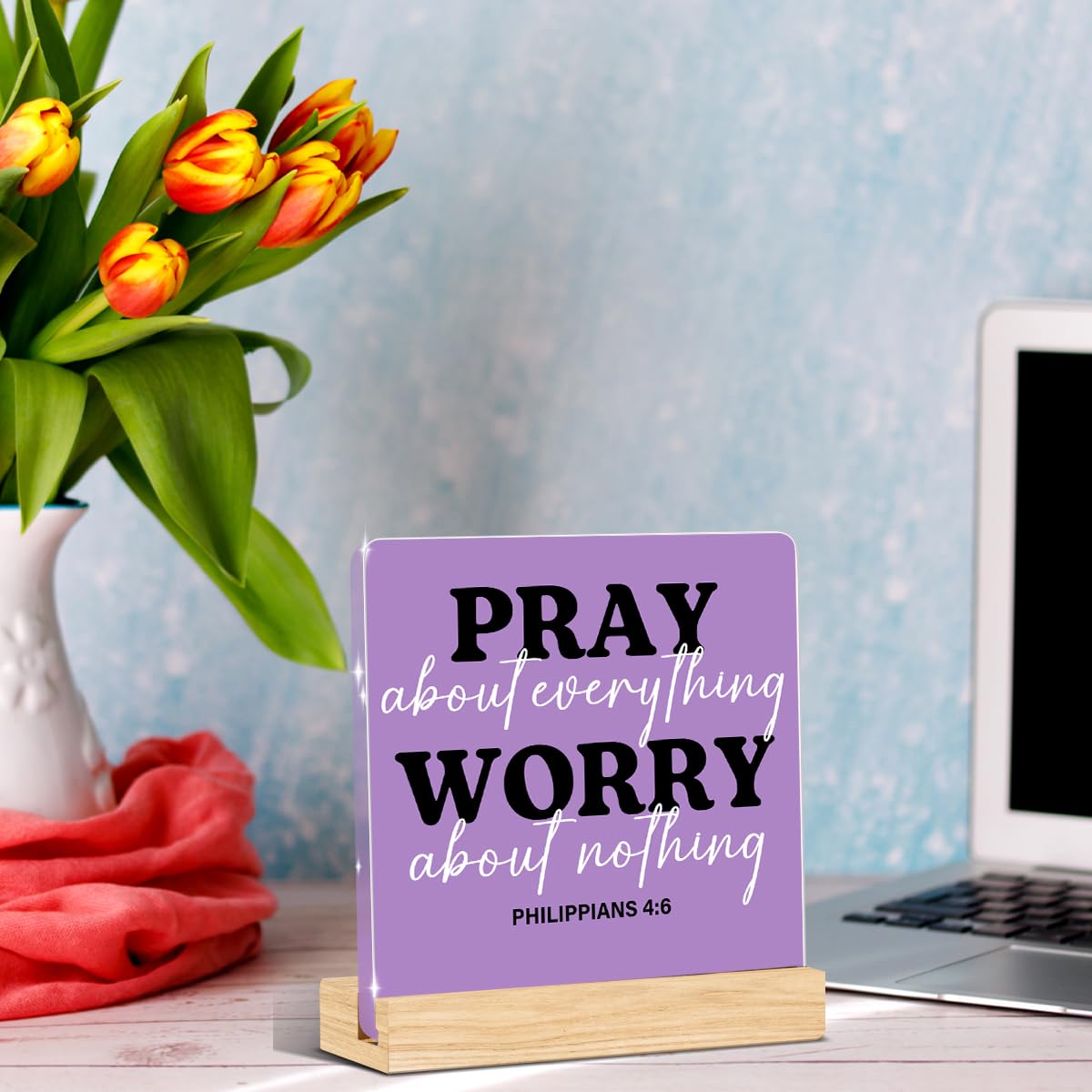 Purple Home Office Decor (PRAY About Everything Worry About Nothing)