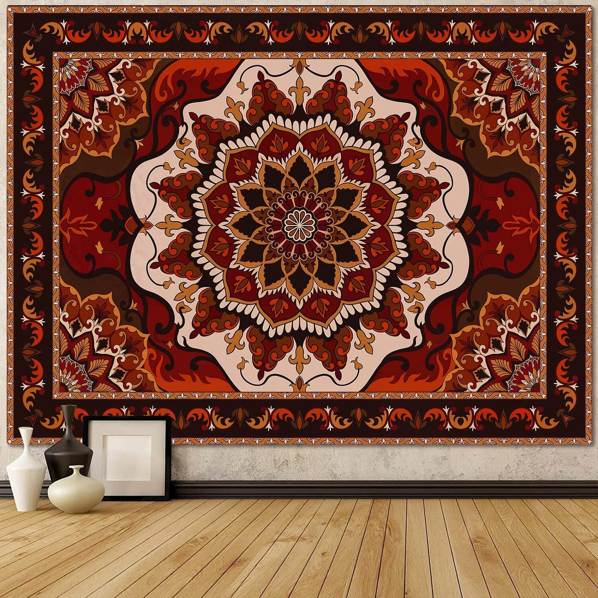 Boho Mandala Tapestry Wall Hanging Hippie Indian Bohemian Floral Tapestry Aesthetic Vintage Flower Medallion Red Small Tapestries Mural for Bedroom Living Room Dorm Decor 48 x 36 Inch (Red / 48"L x 36"W)