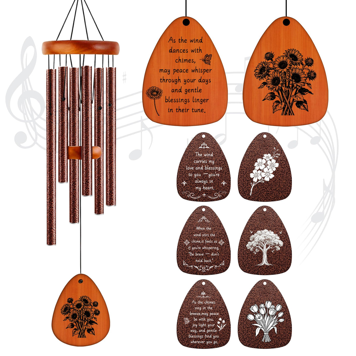 32" Matte Textured Aluminum Wind Chimes for Outdoor Patio & Garden (Brown / 32")